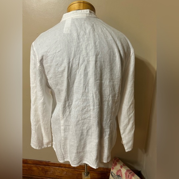 Liz Claiborne XL Linen Feminine Romantic Floral Embroidered Floral White Shirt - Picture 6 of 11